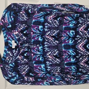 Westbound Plus Size 3/4 Sleeve Tied V-neck Lightweight Dress: Tie Dye: Size- 1X